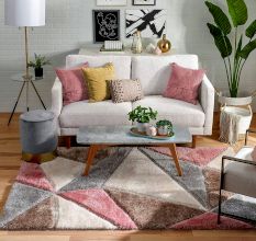 Modern Silver Geometric Hall Mat